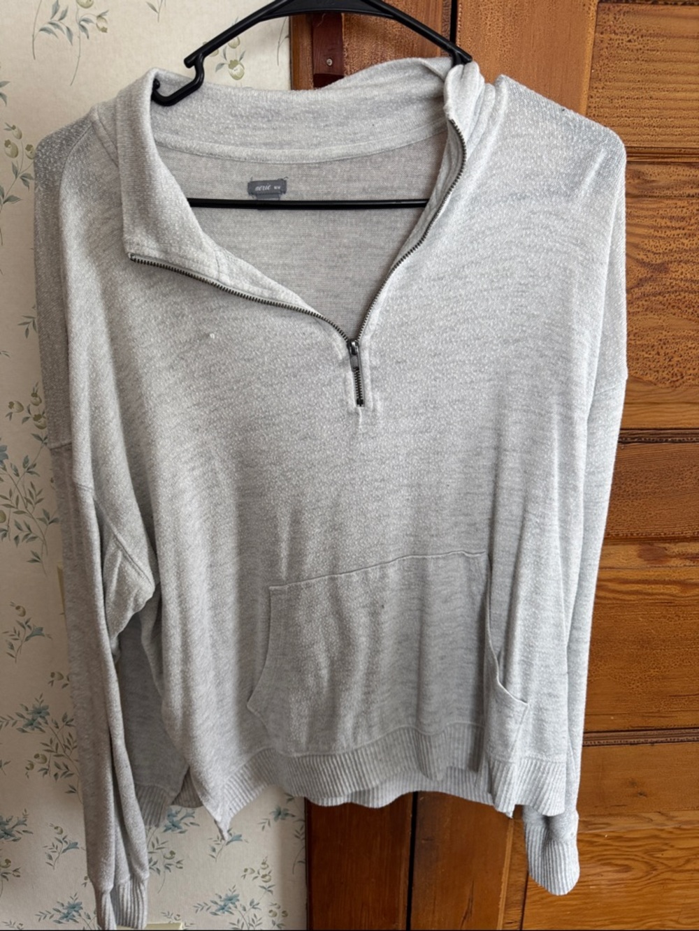 Aerie Light Gray Quarter-Zip Knit Sweater Hoodie